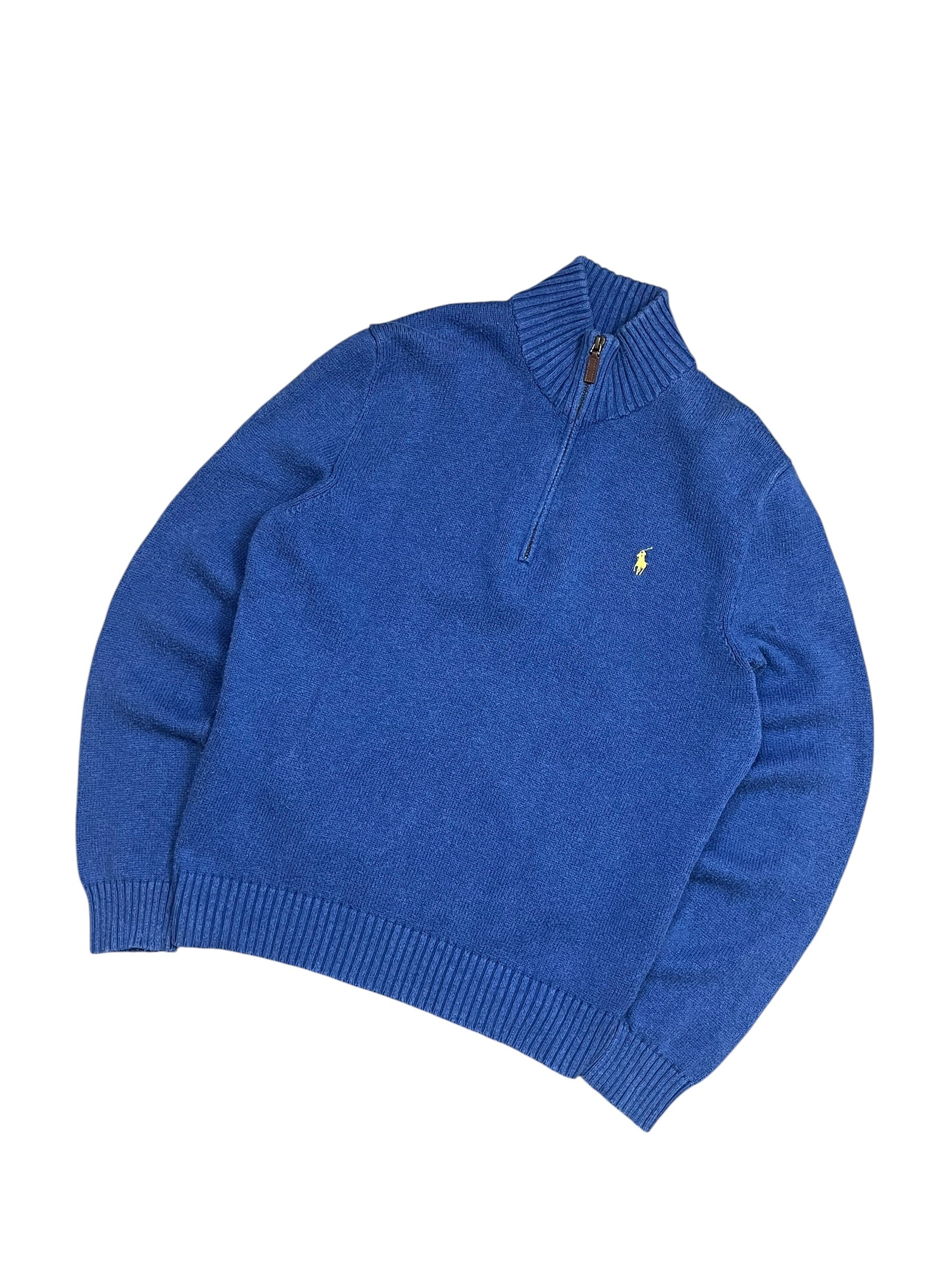 Polo Ralph Lauren Blue Quarter Zip Knit Pulover (M)