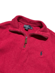 Piros, hosszú ujjú, cipzáras nyakú Ralph Lauren pulóver, hímzett logóval