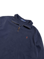 Sötétkék vintage Polo Ralph Lauren negyed cipzáras pulóver, piros logóval