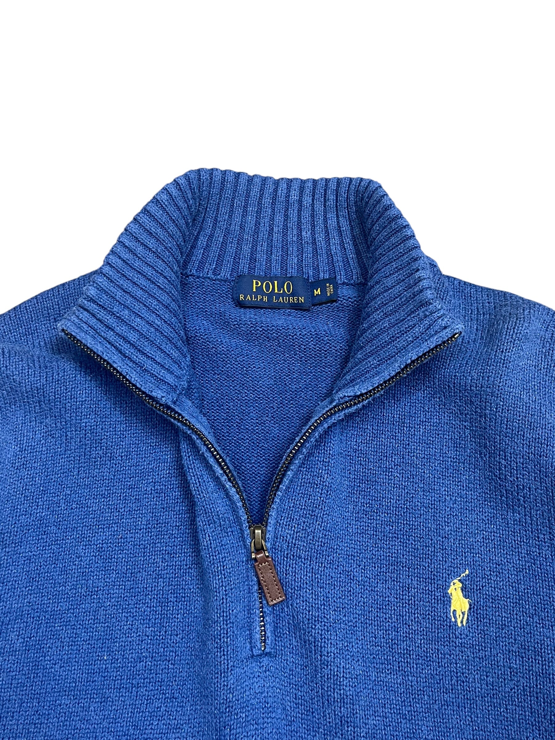Polo Ralph Lauren Blue Quarter Zip Knit Pulover (M)