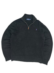 Polo Ralph Lauren Black 1/4 Quarter Zip Knit Pulover (M)