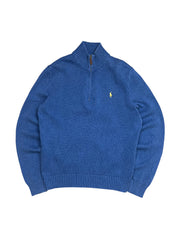 Polo Ralph Lauren Blue Quarter Zip Knit Pulover (M)