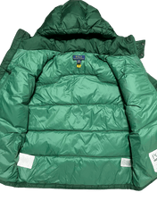 Zöld, vintage stílusú pufi dzseki kapucnival, Polo Ralph Lauren címkével