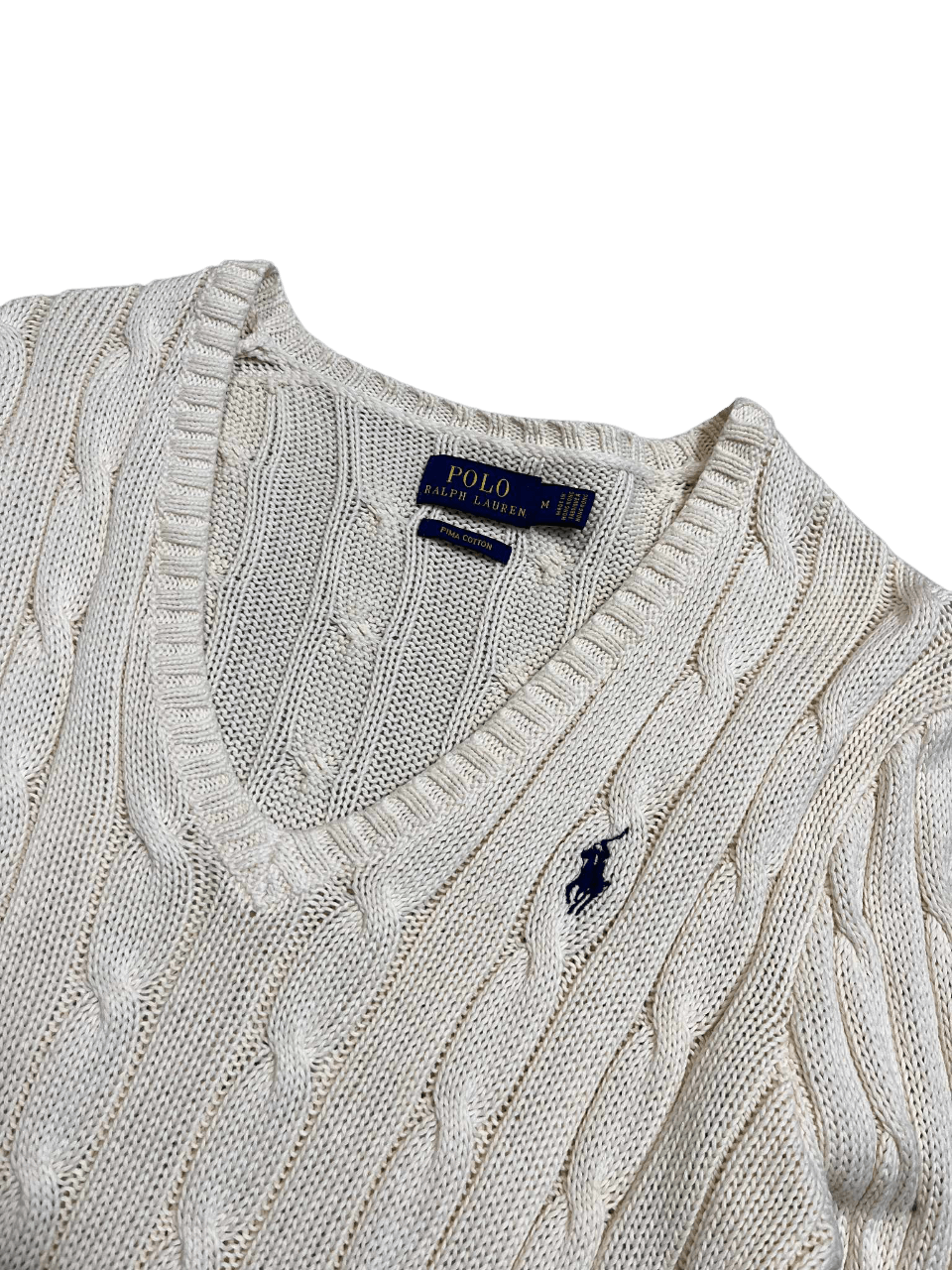 Ralph Lauren krém színű kötött pulóver logóval, vintage streetwear stílusban