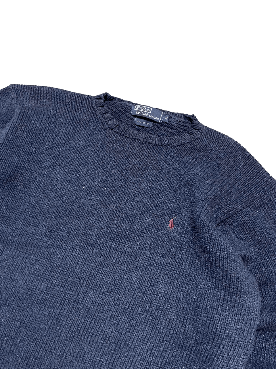 Sötétkék kötött pulóver, vintage Polo Ralph Lauren, piros hímzett logóval