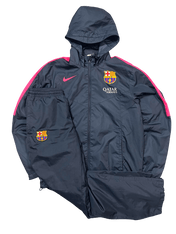 Barcelonás sötétkék Nike sport szett, kapucnis dzseki és nadrág, vintage streetwear stílusban
