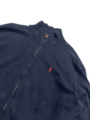 Sötétkék, cipzáros vintage streetwear pulóver piros hímzett ló logóval