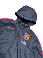 FC Barcelona kapucnis vintage Nike kabát sötétkék, Qatar Airways logóval, streetwear