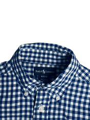 Ralph Lauren kockás ing, kék-fehér, gombos gallérral, streetwear stílus