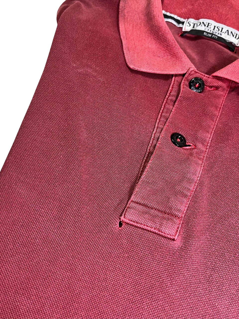 Stone Island férfi piros galléros póló, vintage streetwear stílus