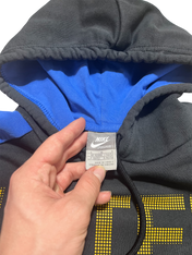 Nike sportswear kapucnis pulóver kék béléssel, címkével, streetwear divat