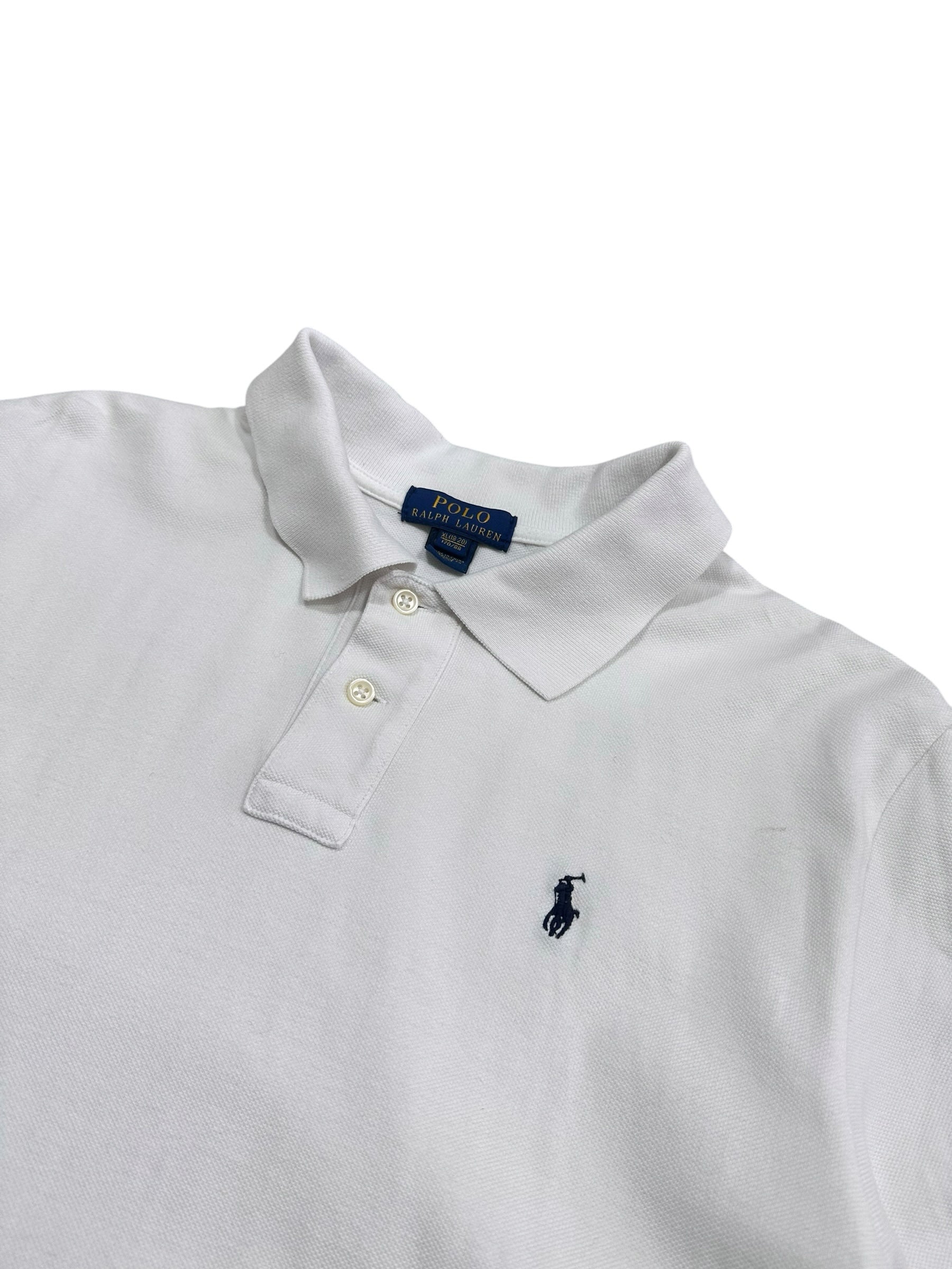 Candy Streetwear fehér Polo Ralph Lauren férfi galléros póló sötét hímzett logóval és háromgombos gombolással