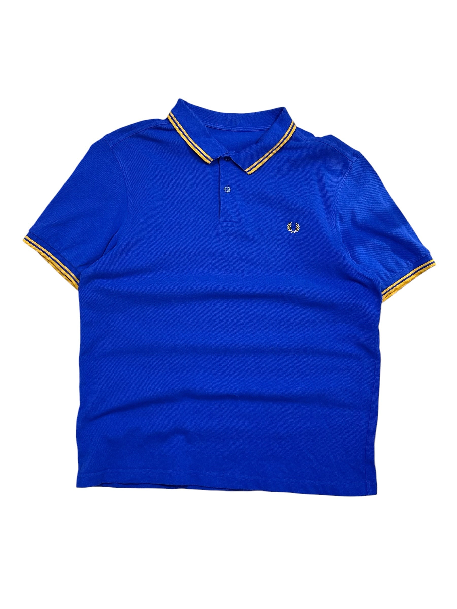 Candy Streetwear élénk kék Fred Perry férfi pólóing sárga csíkos gallérral és hímzett babérkoszorú logóval