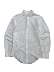 Candy Streetwear fehér Ralph Lauren hosszú ujjú férfi ing gombos gallérral és sötétkék hímzett logóval