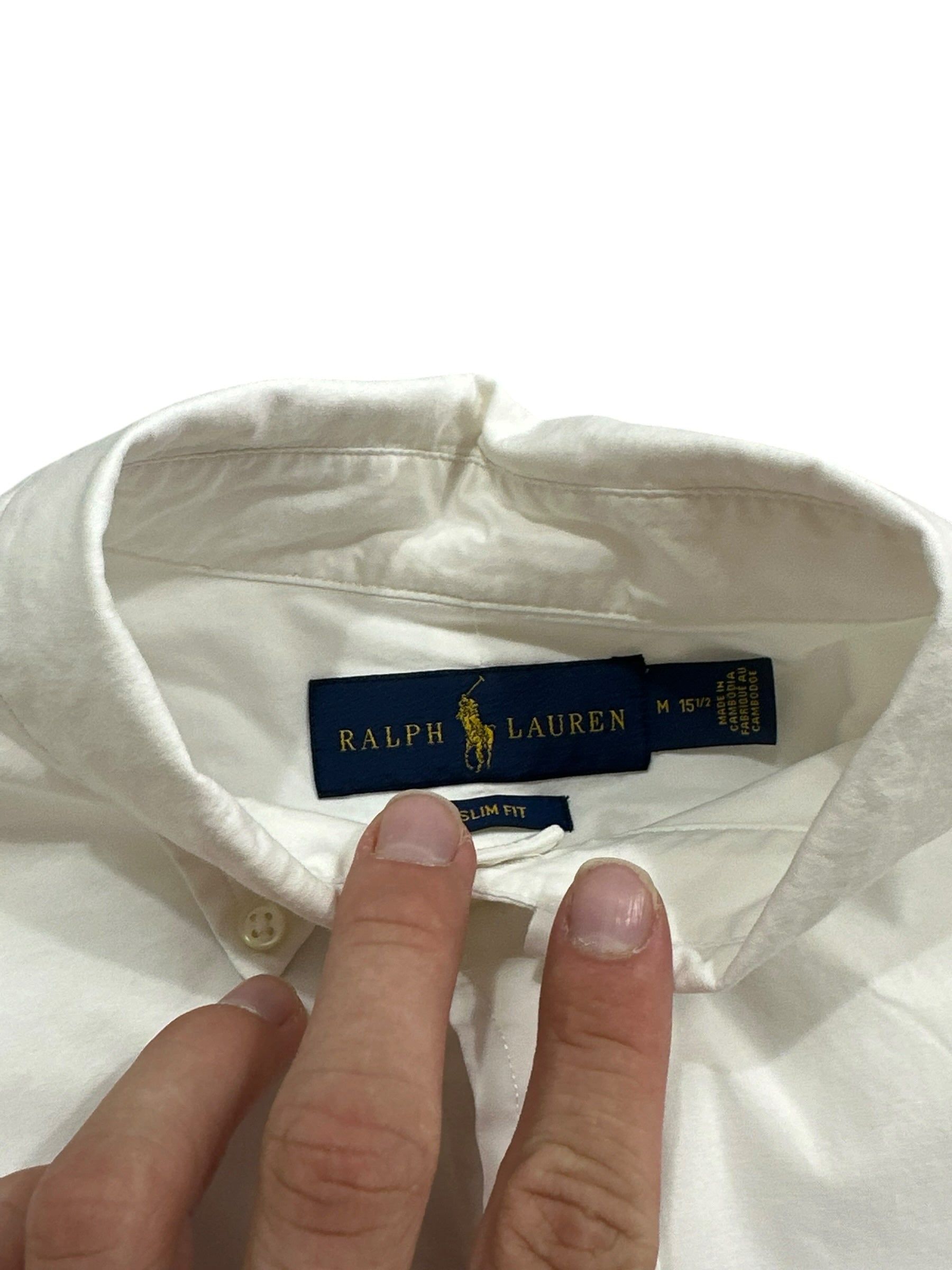 Candy Streetwear fehér Ralph Lauren slim fit férfi ing gombos gallérral és márkajelzett belső címkével