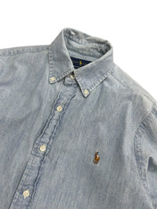 Candy Streetwear világoskék, mosott hatású, slim fit Ralph Lauren farmering gombos gallérral és hímzett logóval.