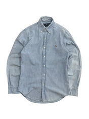 Candy Streetwear világoskék, hosszú ujjú Ralph Lauren farmering gombos gallérral és hímzett logóval