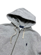 Candy Streetwear szürke Polo Ralph Lauren cipzáras kapucnis pulóver hímzett logóval és húzózsinórral