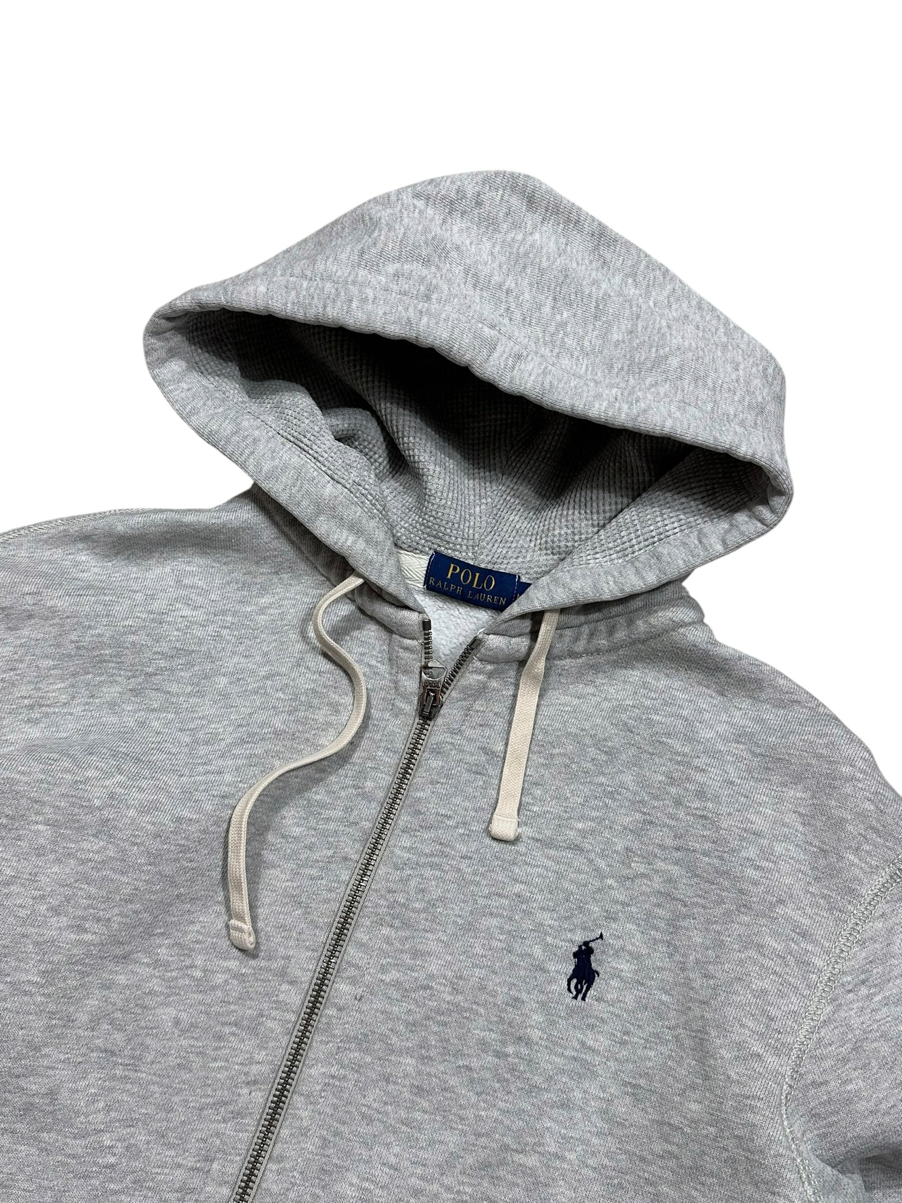 Candy Streetwear szürke Polo Ralph Lauren cipzáras kapucnis pulóver hímzett logóval és húzózsinórral