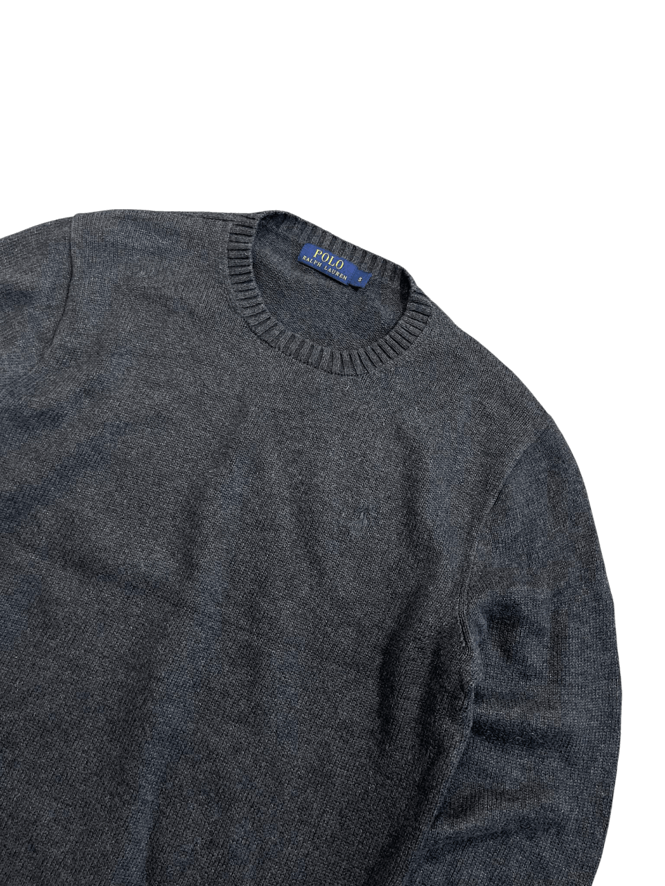 Sötétszürke, hímzett logós vintage Ralph Lauren pulóver, kerek nyakkivágással
