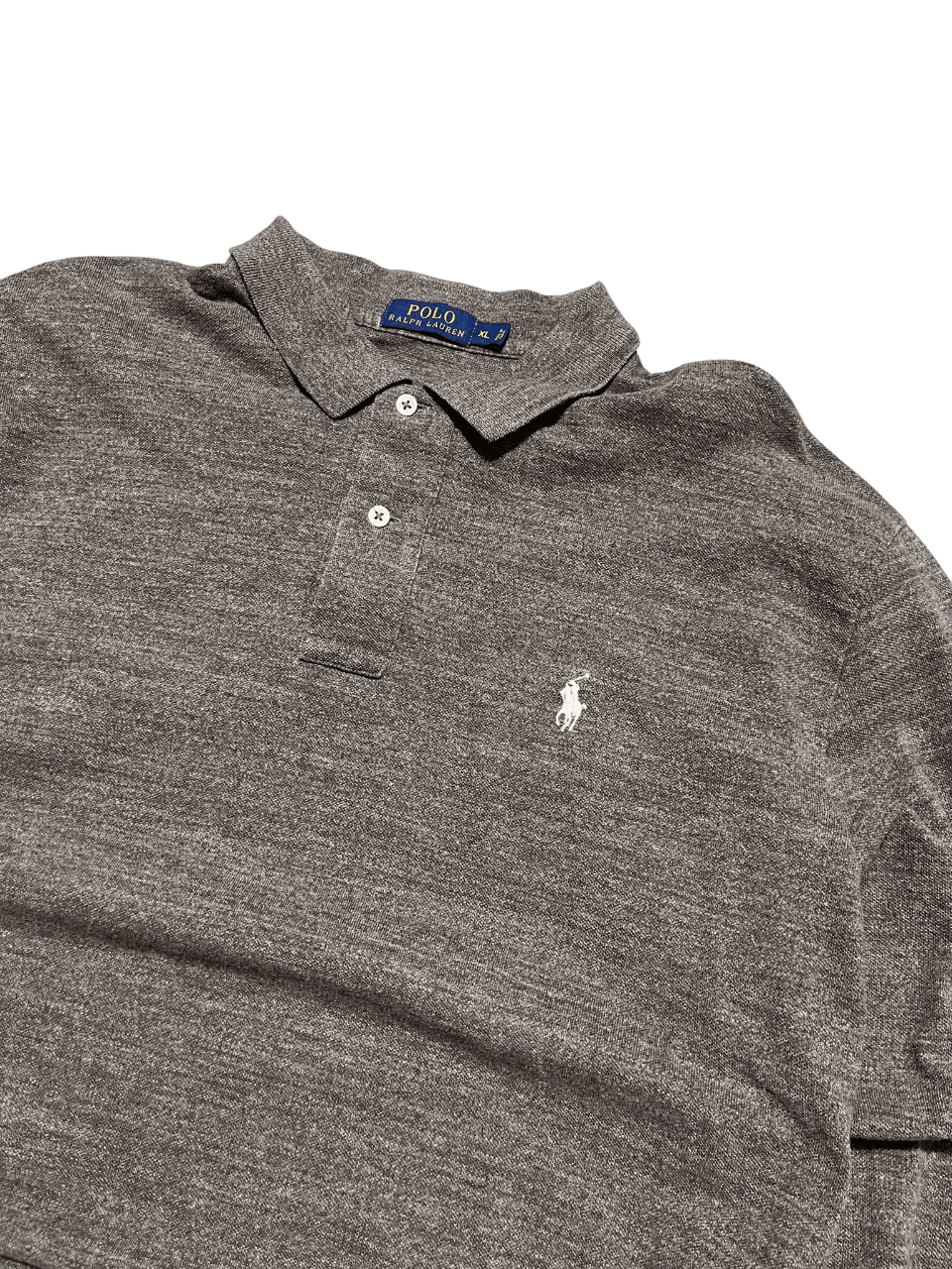 Szürke rövid ujjú Polo Ralph Lauren galléros póló, vintage streetwear stílusban.
