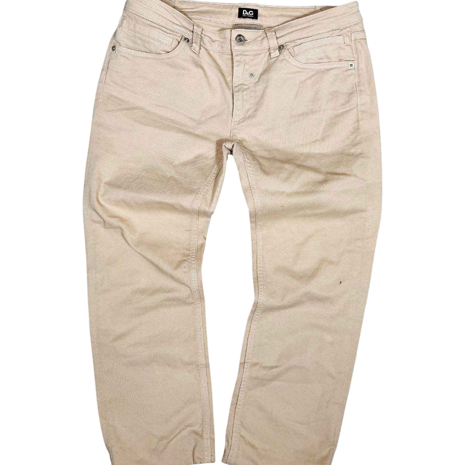 Világos bézs vintage D&G farmernadrág, klasszikus streetwear stílusban, öt zsebbel